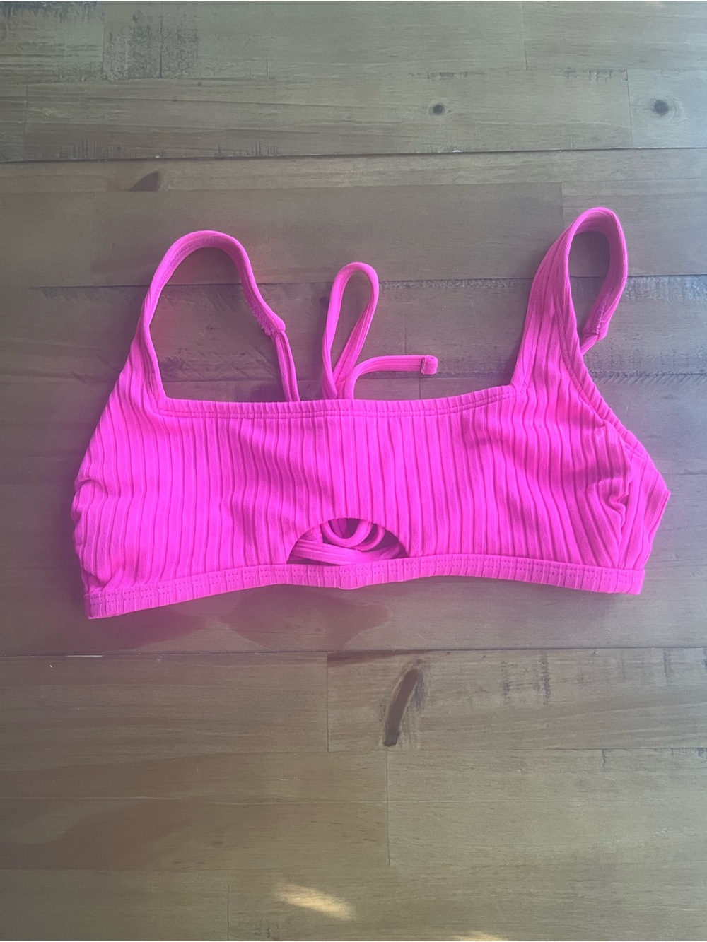 Bright Pink Ribbed Bikini Top
